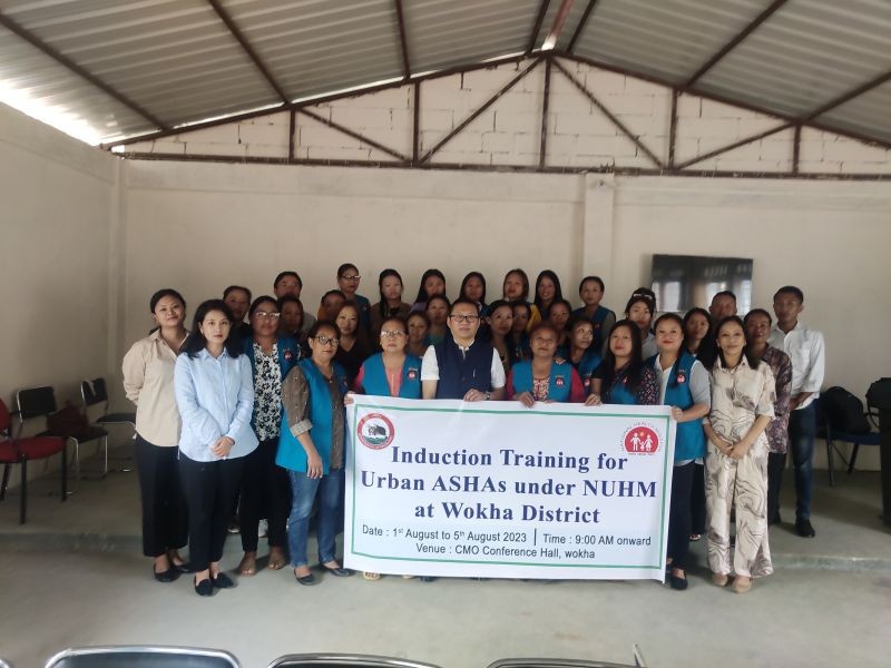 Dr Nyanthung Kikon, State Nodal Officer NUHM, resource persons along with the trainees during the induction training for Urban ASHAs held at CMO Conference hall Wokha from August 1 to 5.